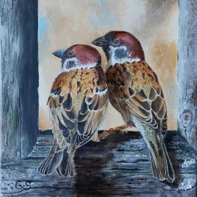 Mussen In Raam Doek 20x20