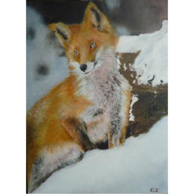 Vos In De Sneeuw 2 Paneel 30x40