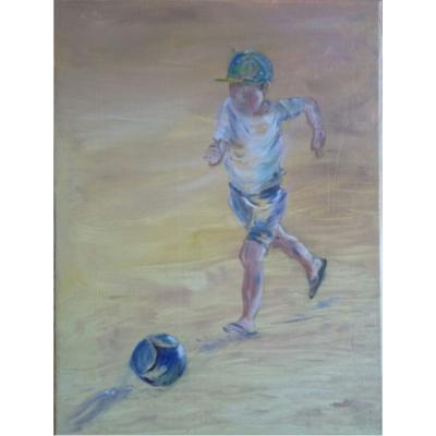 Jonge Met Voetbal 2 Doek 20x30 Verkocht