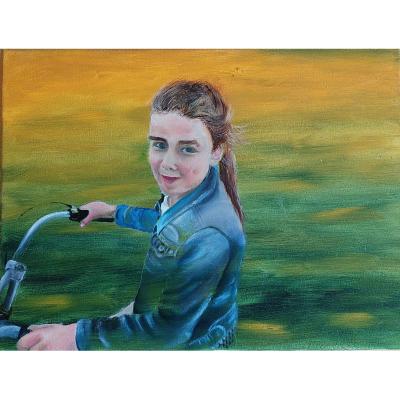 Meisje Op Fiets 2 Doek 30x40 Verkocht