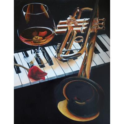 Piano En Trompet 2 Paneel 40x50 Verkocht